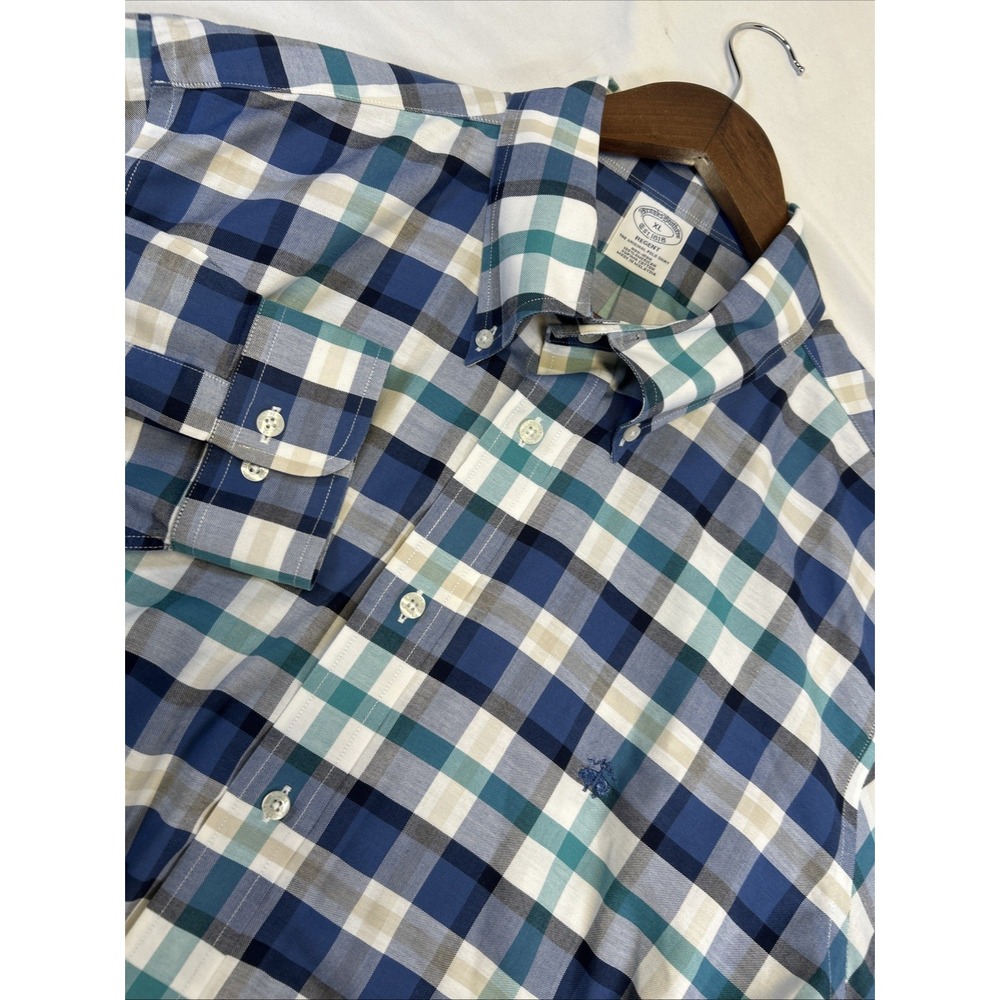 Brooks Brothers 1818 Blue Check Long Sleeve Button Down Shirt Mens XL All Cotton